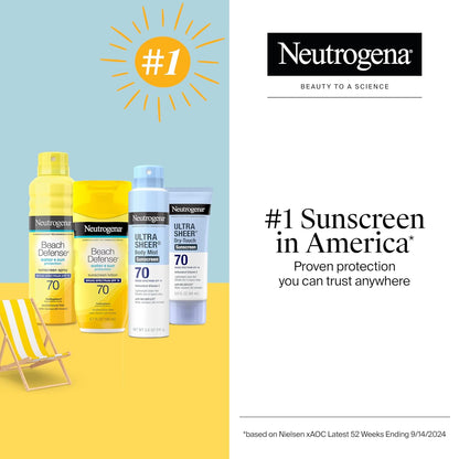Neutrogena Beach Defense Face and Body Sunscreen Lotion with Broad Spectrum SPF 70, Offers UVA/UVB Protection, Water Resistant and Oil Free Sun Protection, Oxybenzone Free and Fast Drying, 6.5 OZ